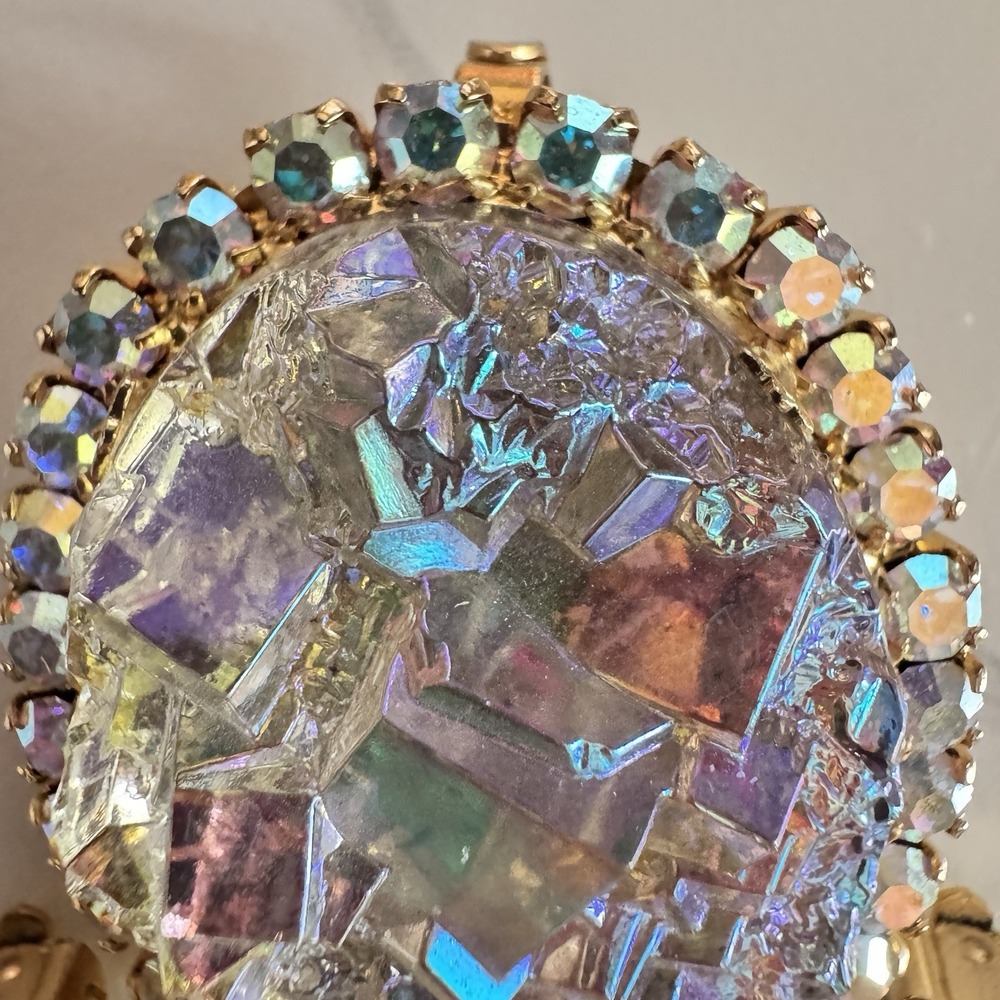 VTG Juliana Geode Brooch Iridescent AB Aurora Borealis Book Piece - Picture 2 of 6
